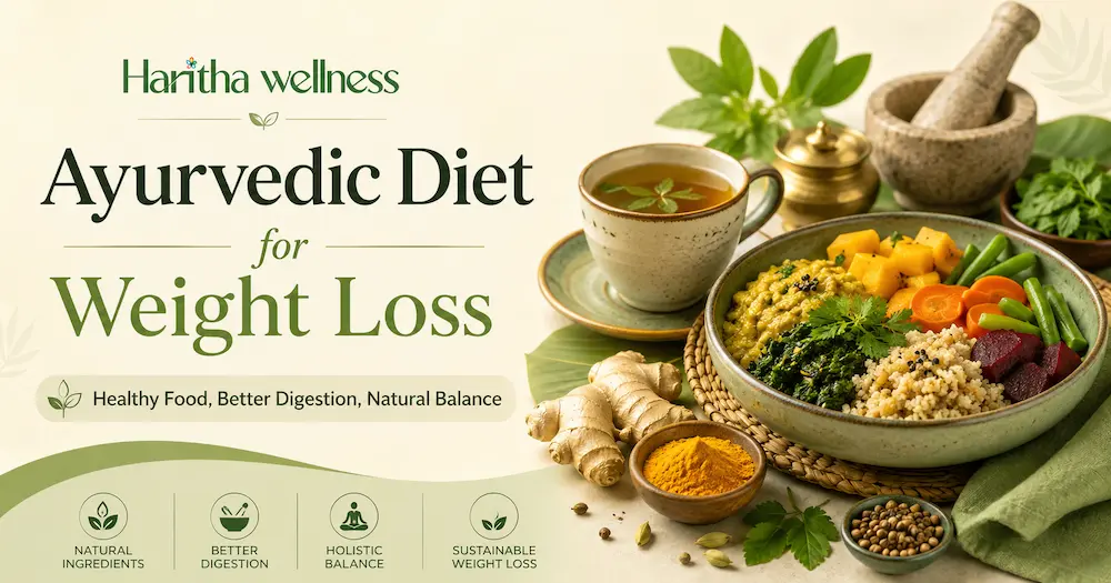 Ayurvedic diet for weight loss with Kapha-balancing foods, herbs and personalised wellness guidance at Haritha Wellness